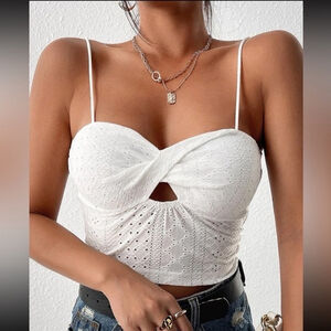 Kara and Kate Eyelet Crop Top Women's Size S White